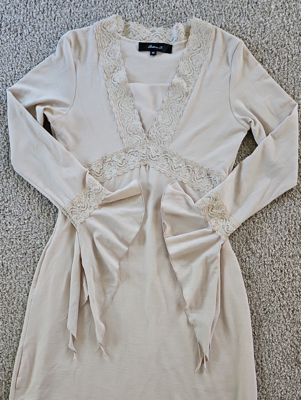 🤎 Vintage Y2K Arden B. Lace & Mesh Trim Bell Sleeve Midi Dress 🤎 Size Medium
